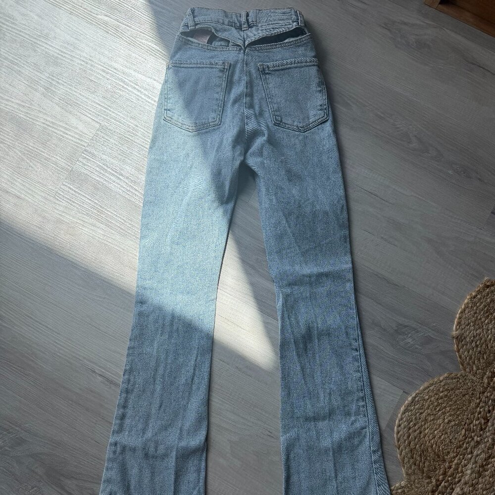 REVICE Denim Cut-Out Back Flare Jeans Light Wash Size 24 Made in USA - Picture 5 of 12